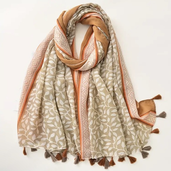 Accessories - Tassel Scarf Cotton-Linen Blend  - Coffee & Salmon - NWT